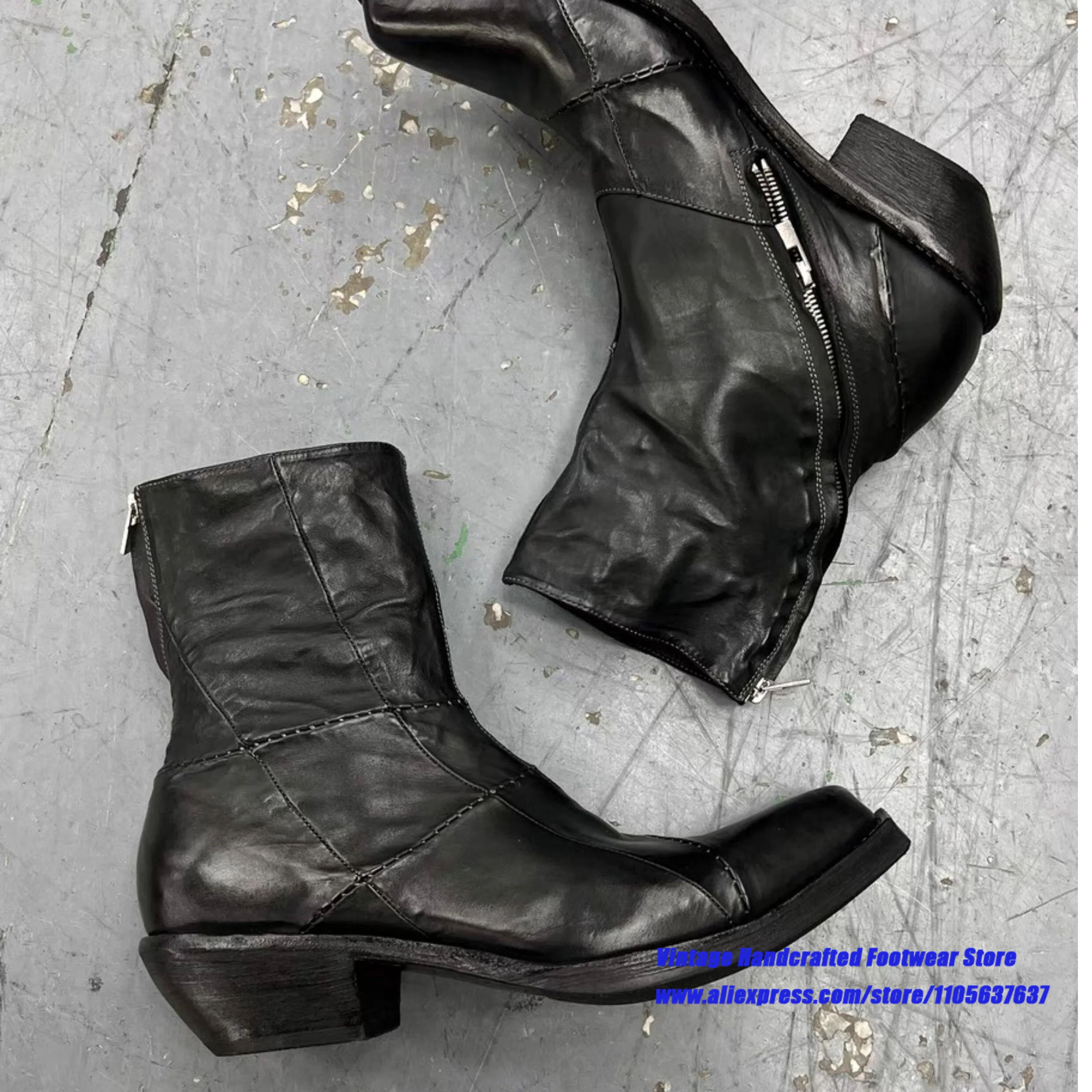 Black Wrinkled Leather Side Zip Pointed Toe Ankle Boots Vintage Low Heel Gothic Booties Designer Handcrafted Men's Shoes
Black Wrinkled Leather Side Zip Pointed Toe Ankle Boots Vintage Low Heel Gothic Booties Designer Handcrafted Men's Shoes