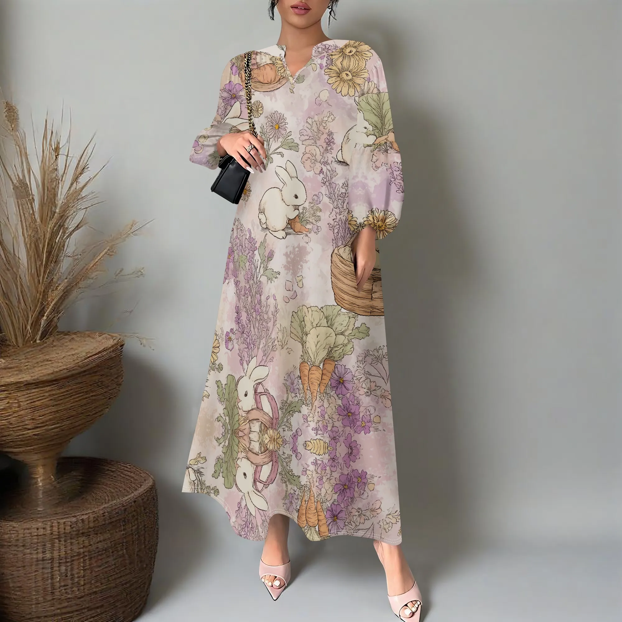 Women's Bunny Print Maxi Dress XS-3XL Cute V-Neck Long Sleeve Loose Fit Outfit for Easter & Vacation 2025
Women's Bunny Print Maxi Dress XS-3XL Cute V-Neck Long Sleeve Loose Fit Outfit for Easter & Vacation 2025