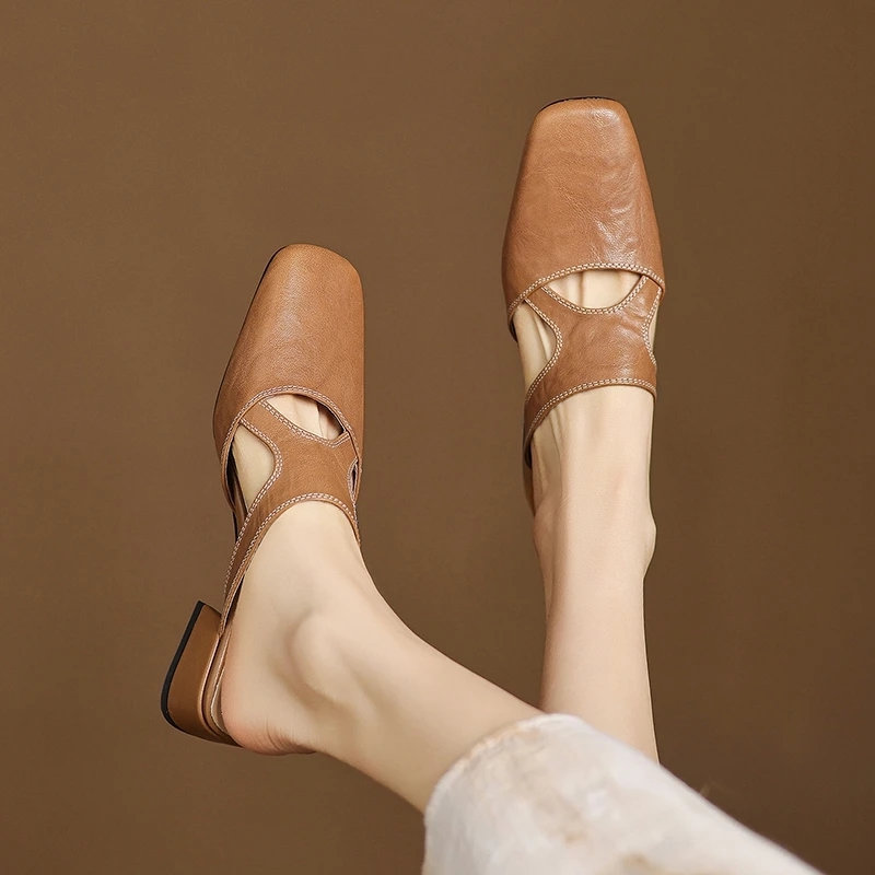 Women's new summer genuine leather sheepskin square toe, retro hollowed out breathable M ü ller shoes, fashion slippers
Women's new summer genuine leather sheepskin square toe, retro hollowed out breathable M ü ller shoes, fashion slippers