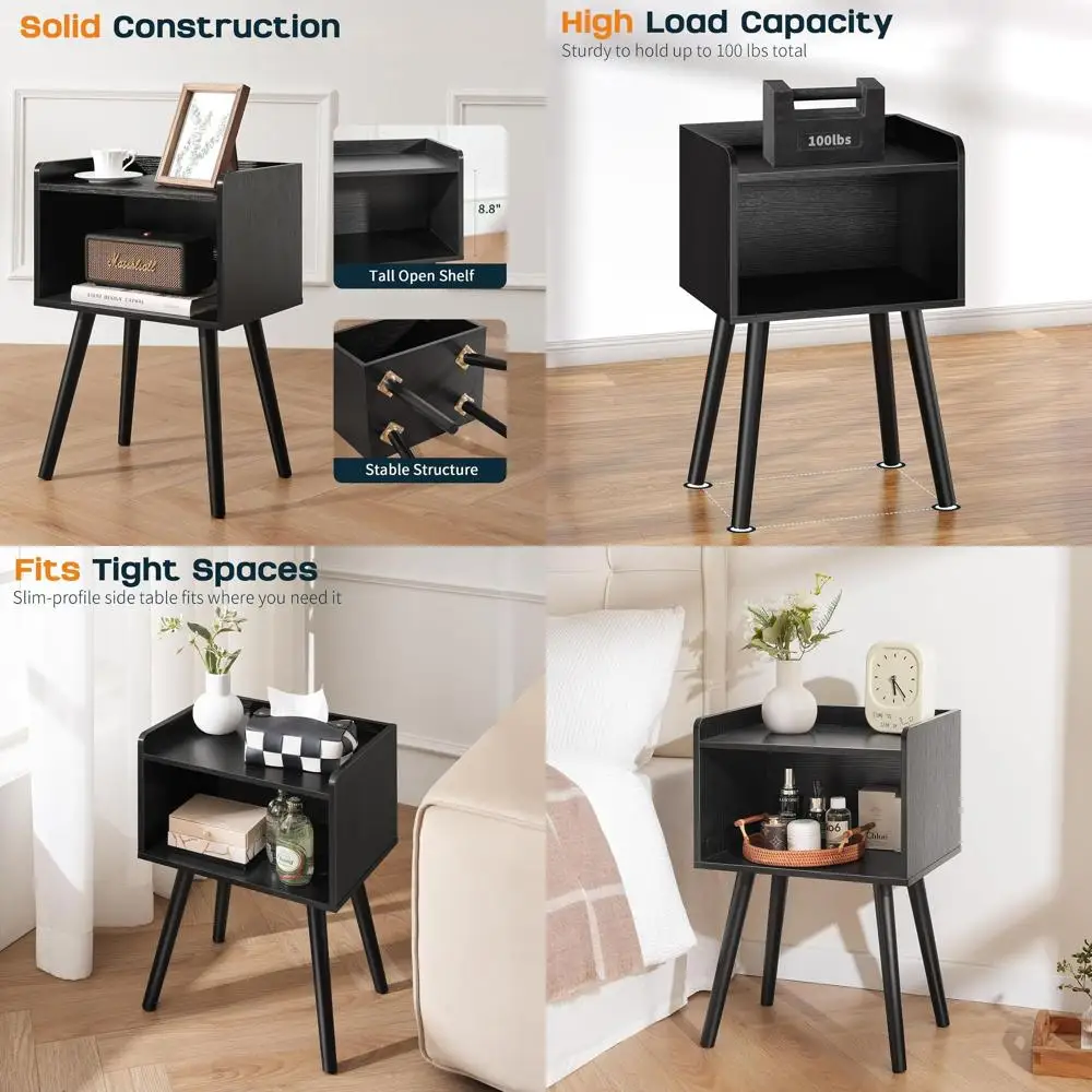 Compact Mid-Century Modern Nightstand with Storage Shelf - Wooden Side Table for Small Spaces, Vintage-Style End Table for Livin
Compact Mid-Century Modern Nightstand with Storage Shelf - Wooden Side Table for Small Spaces, Vintage-Style End Table for Livin