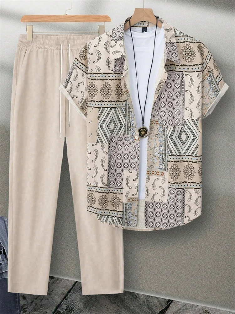 Light Khaki Ethnic Style Patchwork Printed Short-sleeved Set Retro Geometric Pattern Casual Two-piece Set Trendy And Fashionable
Light Khaki Ethnic Style Patchwork Printed Short-sleeved Set Retro Geometric Pattern Casual Two-piece Set Trendy And Fashionable