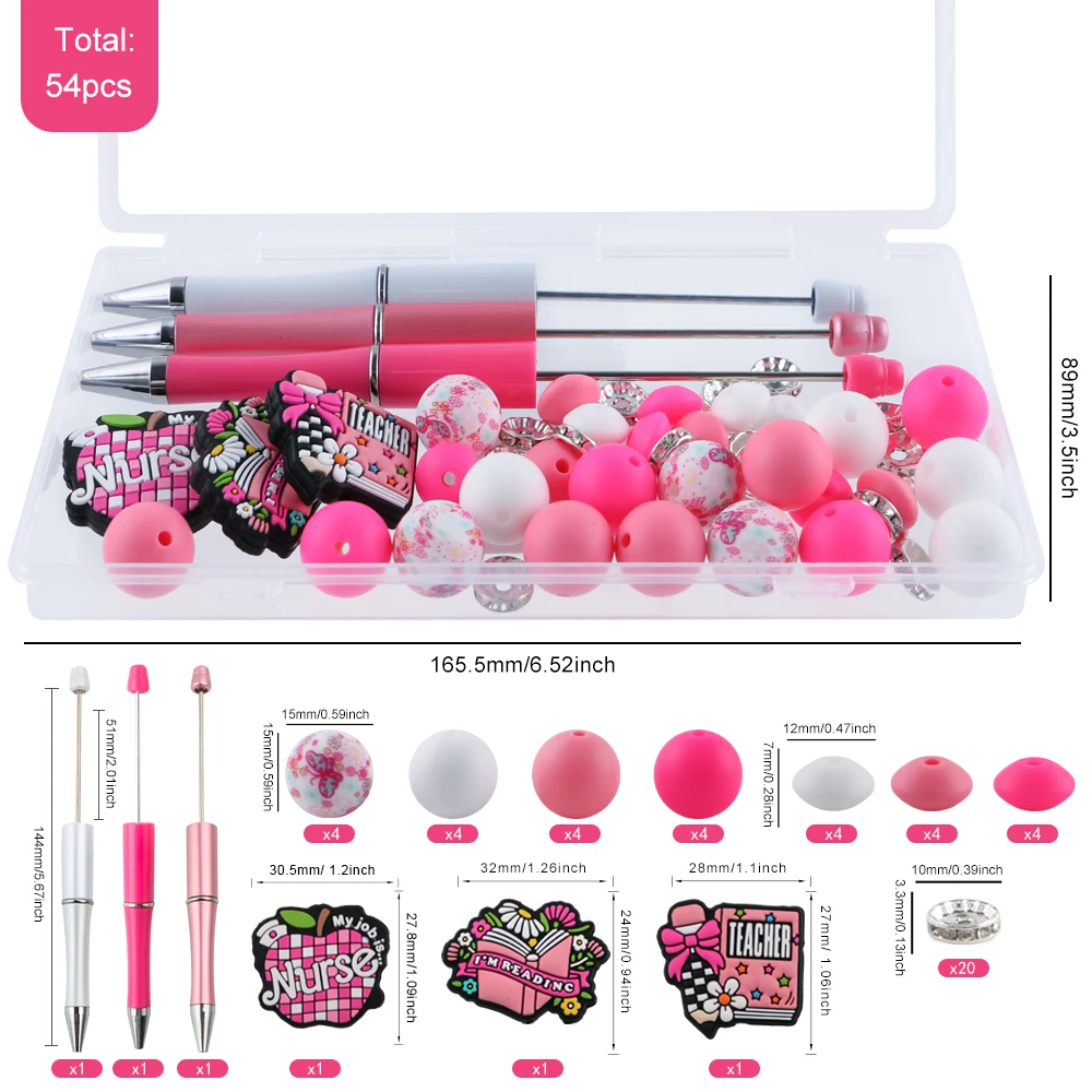 54Pcs/Box Silicone Beads With Pen Mixed Style Silicone Bead Kits DIY Keychain Jewelry Handmade Accessories Wholesale
54Pcs/Box Silicone Beads With Pen Mixed Style Silicone Bead Kits DIY Keychain Jewelry Handmade Accessories Wholesale