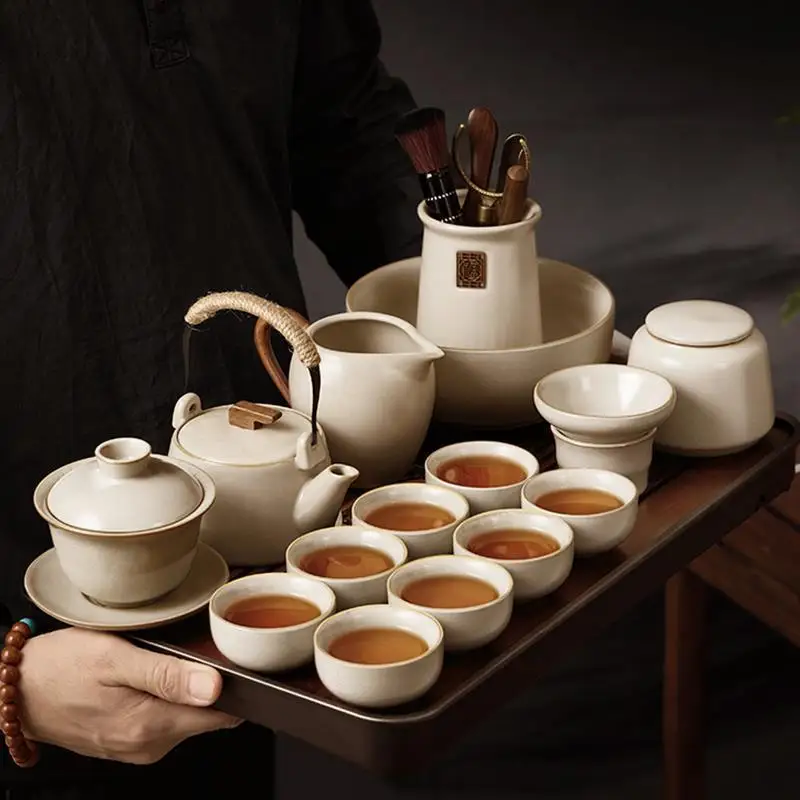 Rongqi Chinese Ceramics Tea Set 2024 New Style YuYao Tea Pot Cover Bowl Gongfu Tea Making Set for 7 to 9 People with Bamboo Tray
Rongqi Chinese Ceramics Tea Set 2024 New Style YuYao Tea Pot Cover Bowl Gongfu Tea Making Set for 7 to 9 People with Bamboo Tray