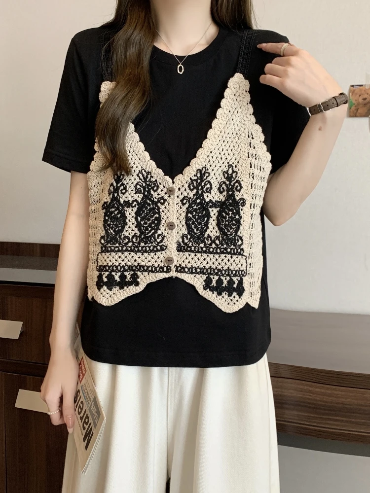 Fashionable Short Sleeve T-Shirt Women's Summer Clothes plus Size Flattering Slimming Vest Top Korean Style round Neck Basic Fit
Fashionable Short Sleeve T-Shirt Women's Summer Clothes plus Size Flattering Slimming Vest Top Korean Style round Neck Basic Fit