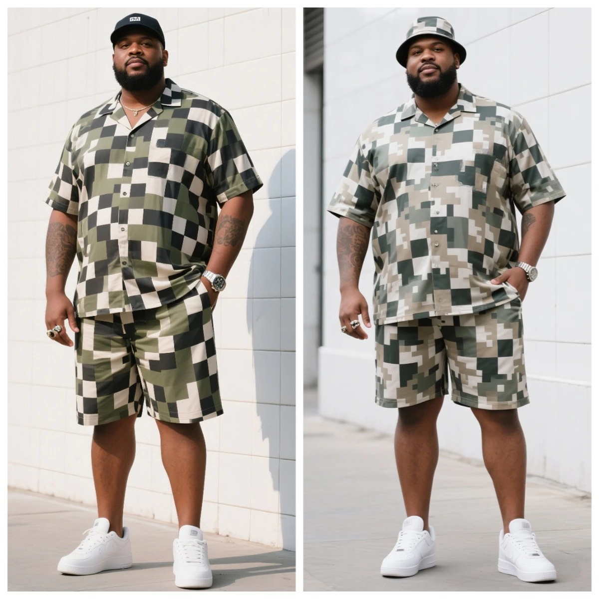 S-9XL Big and Tall Men Camo Pixel Checker Print Oversized Shirt Shorts Set Multi-Color Casual 2-Piece Outfit
S-9XL Big and Tall Men Camo Pixel Checker Print Oversized Shirt Shorts Set Multi-Color Casual 2-Piece Outfit