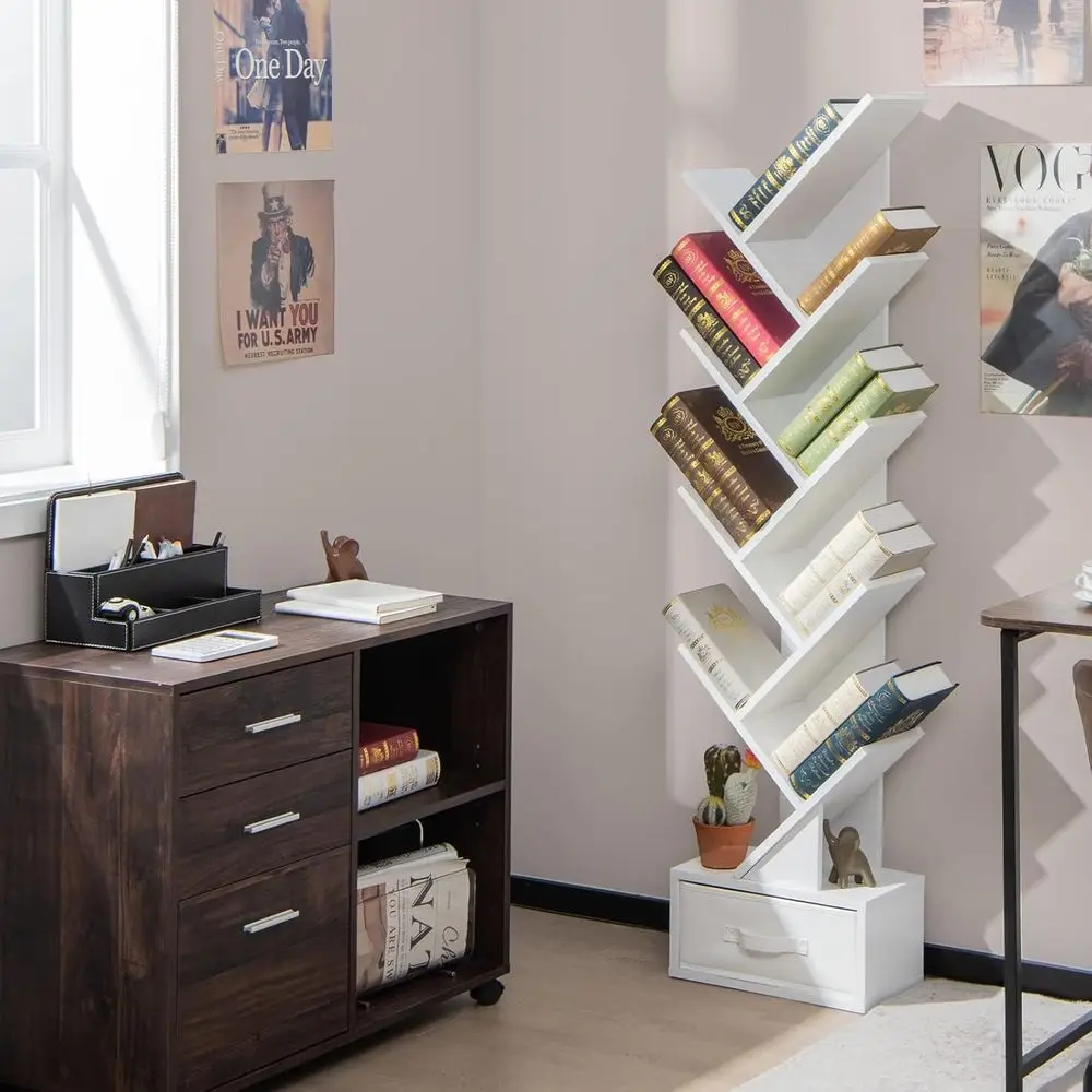 Tree Bookshel with Der, 10 Shel Space Saving White Wooden Bookcase, reestanding Retro Wood Storage Rack, Decorative Bookshel wit
Tree Bookshel with Der, 10 Shel Space Saving White Wooden Bookcase, reestanding Retro Wood Storage Rack, Decorative Bookshel wit