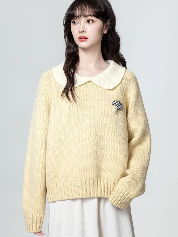 Милые желтые свитера, женские милые вязаные джемперы в консервативном стиле с длинными рукавами в стиле ретро, повседневный кавайный женский пуловер с воротником Питера Пэна
Милые желтые свитера, женские милые вязаные джемперы в консервативном стиле с длинными рукавами в стиле ретро, повседневный кавайный женский пуловер с воротником Питера Пэна