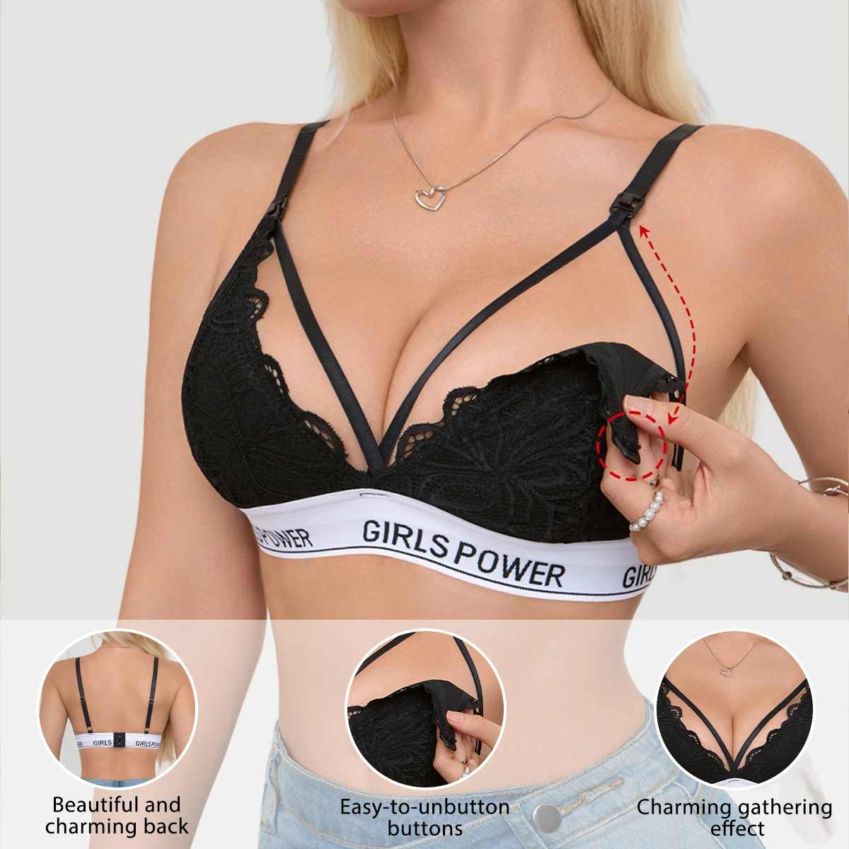 Lace Hands Free Pumping Nursing Bras Front Snap Adjustable Strap Maternity Breastfeeding Bra Support Breast Pump Everyday Wear
Lace Hands Free Pumping Nursing Bras Front Snap Adjustable Strap Maternity Breastfeeding Bra Support Breast Pump Everyday Wear