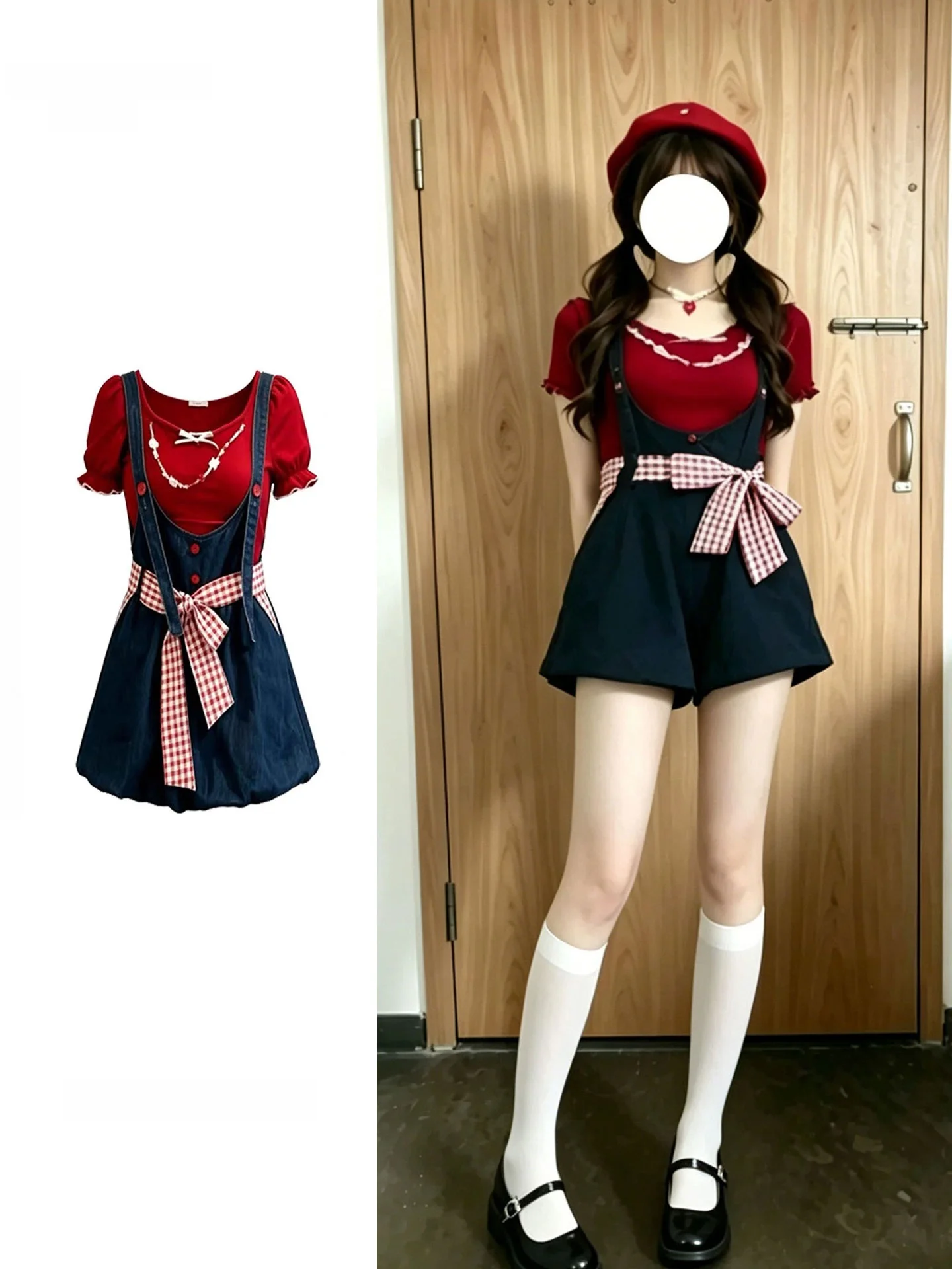 Sweet Girl Style Denim Blue Overalls Women's Short Sleeve Inner Match Two Piece Set Summer Casual Fashion High Waist Trousers
Sweet Girl Style Denim Blue Overalls Women's Short Sleeve Inner Match Two Piece Set Summer Casual Fashion High Waist Trousers