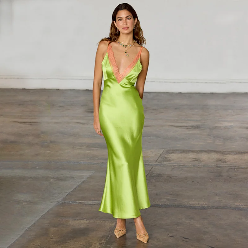 Typhaland Contrast Lace Sexy Vacation Dress Women's V neck Slim Spaghetti Strap Elegant Summer Party Dress Satin Lady Dress
Typhaland Contrast Lace Sexy Vacation Dress Women's V neck Slim Spaghetti Strap Elegant Summer Party Dress Satin Lady Dress