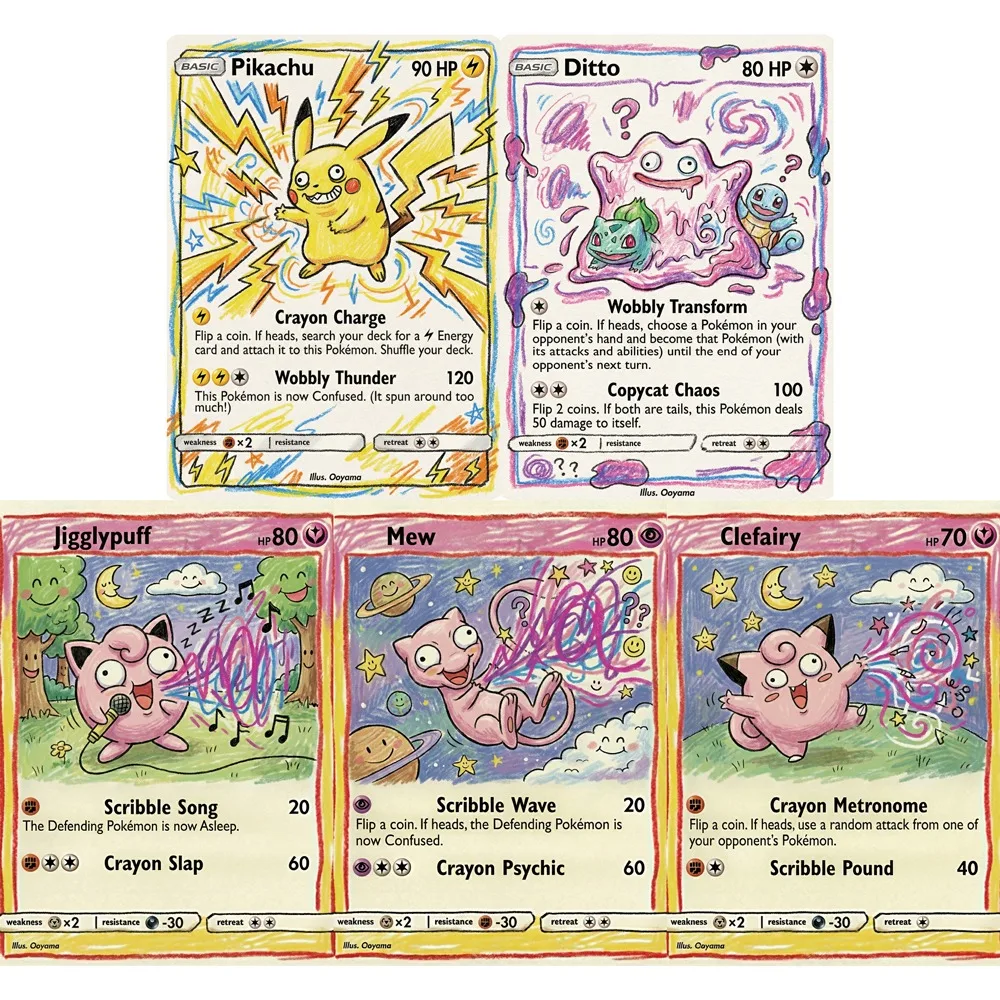 5Pcs Pokemon Cards Crazy Cartoon Style Kawaii Ditto Mew Jigglypuff Clefairy Rare Holo PTCG Cards Collection Cards Pokemon Gift
5Pcs Pokemon Cards Crazy Cartoon Style Kawaii Ditto Mew Jigglypuff Clefairy Rare Holo PTCG Cards Collection Cards Pokemon Gift