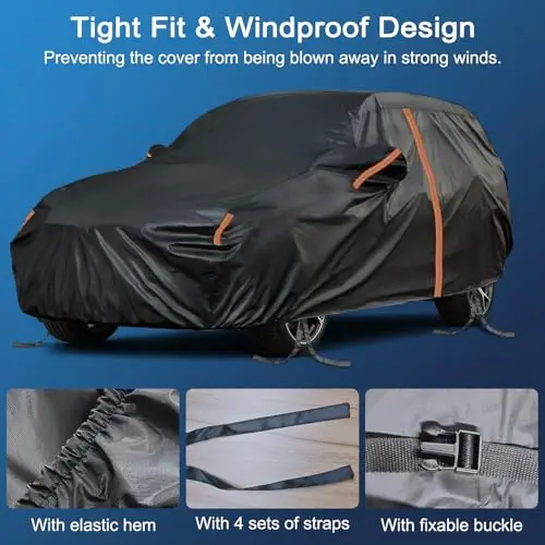 SUV Car Cover 1991–2025, Tight-Fit Windproof Design With Elastic Hem, 4 Strap Sets & Buckle, Full-Weather UV Rain Snow Dust
SUV Car Cover 1991–2025, Tight-Fit Windproof Design With Elastic Hem, 4 Strap Sets & Buckle, Full-Weather UV Rain Snow Dust