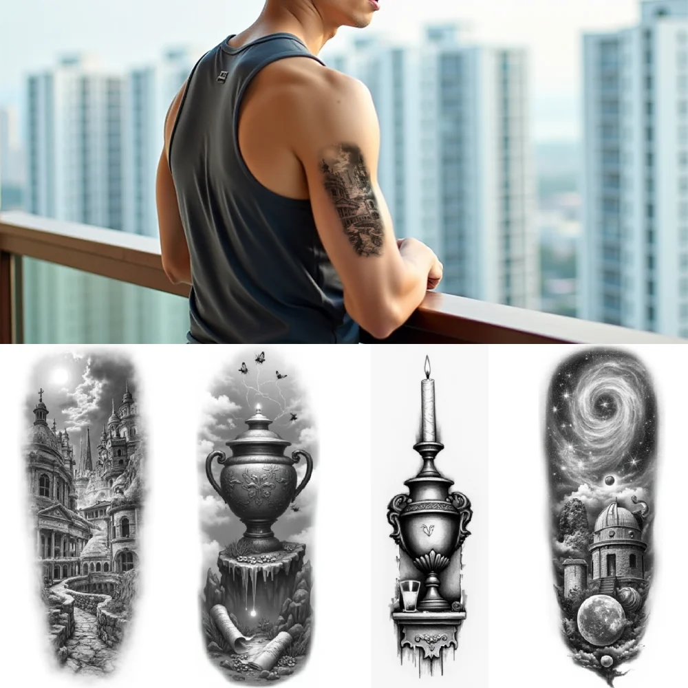 3pcs Temporary Tattoo Black And Grey Realism Candle On Drawer Lantern And Branches Crow On Books For Arms Men Thighs
3pcs Temporary Tattoo Black And Grey Realism Candle On Drawer Lantern And Branches Crow On Books For Arms Men Thighs