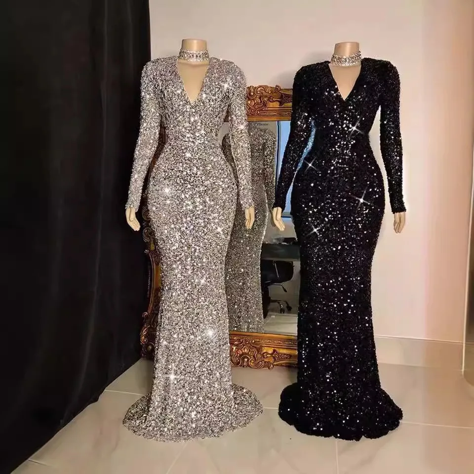 Cross-Border Evening Gown 2026 New Sparkling V-Neck Long Sleeve Host Performance Banquet High-End Sexy Train Tight Fit
Cross-Border Evening Gown 2026 New Sparkling V-Neck Long Sleeve Host Performance Banquet High-End Sexy Train Tight Fit