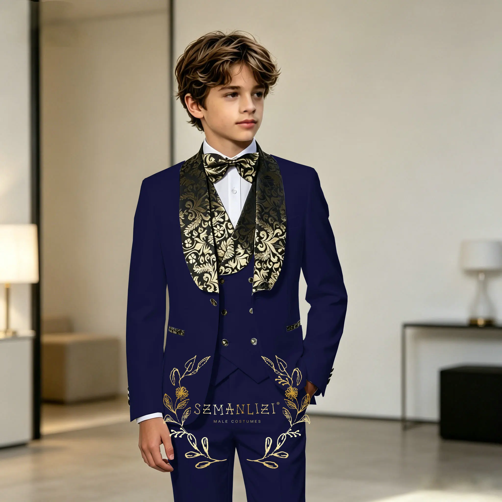 Navy Blue Boy Suit Attire Wedding Tuxedo for Kids Wear Party Prom Slim Fit One Button Floral Lapel Child Suits 3-piece Set
Navy Blue Boy Suit Attire Wedding Tuxedo for Kids Wear Party Prom Slim Fit One Button Floral Lapel Child Suits 3-piece Set