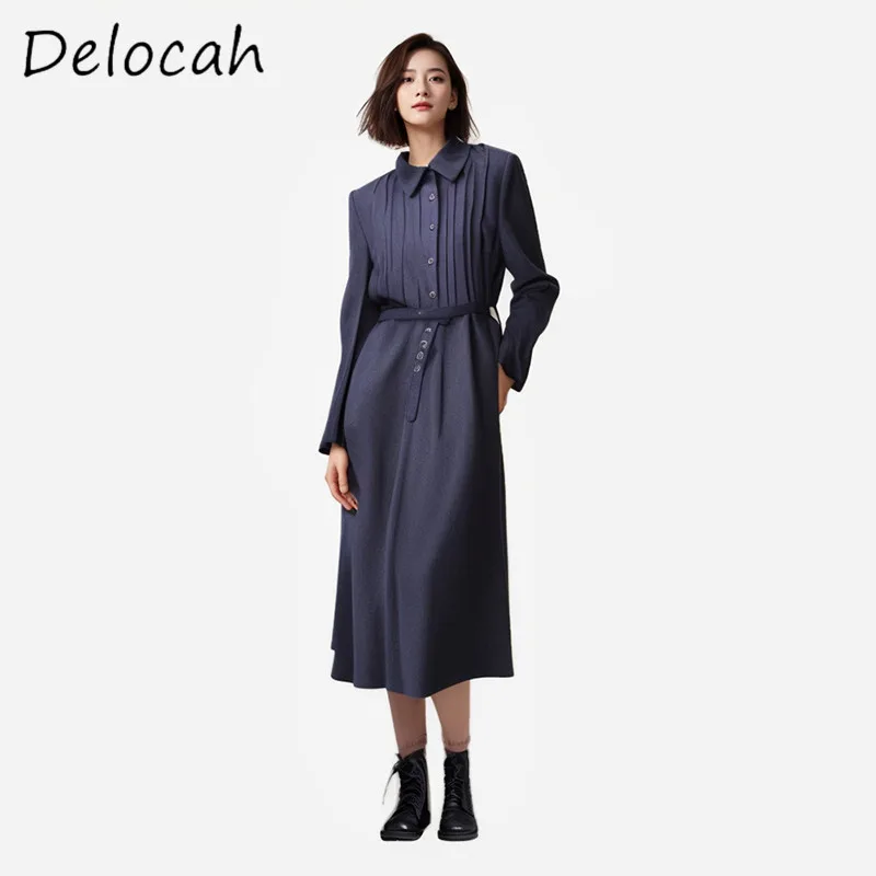 Delocah Fashion Women's Dress Design Flip Collar Single breasted Double Pleated Elegant Long Sleeve Sashes Big Swing Dress
Delocah Fashion Women's Dress Design Flip Collar Single breasted Double Pleated Elegant Long Sleeve Sashes Big Swing Dress