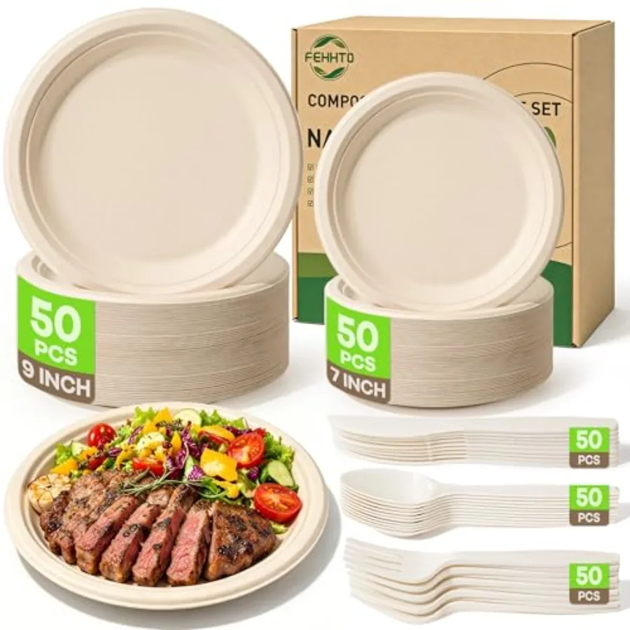 Compostable Paper Plates Set, 250PCS Disposable Heavy-Duty Sugarcane Plate and Eco-Friendly Utensil Biodegradable Dinnerware Pl
Compostable Paper Plates Set, 250PCS Disposable Heavy-Duty Sugarcane Plate and Eco-Friendly Utensil Biodegradable Dinnerware Pl