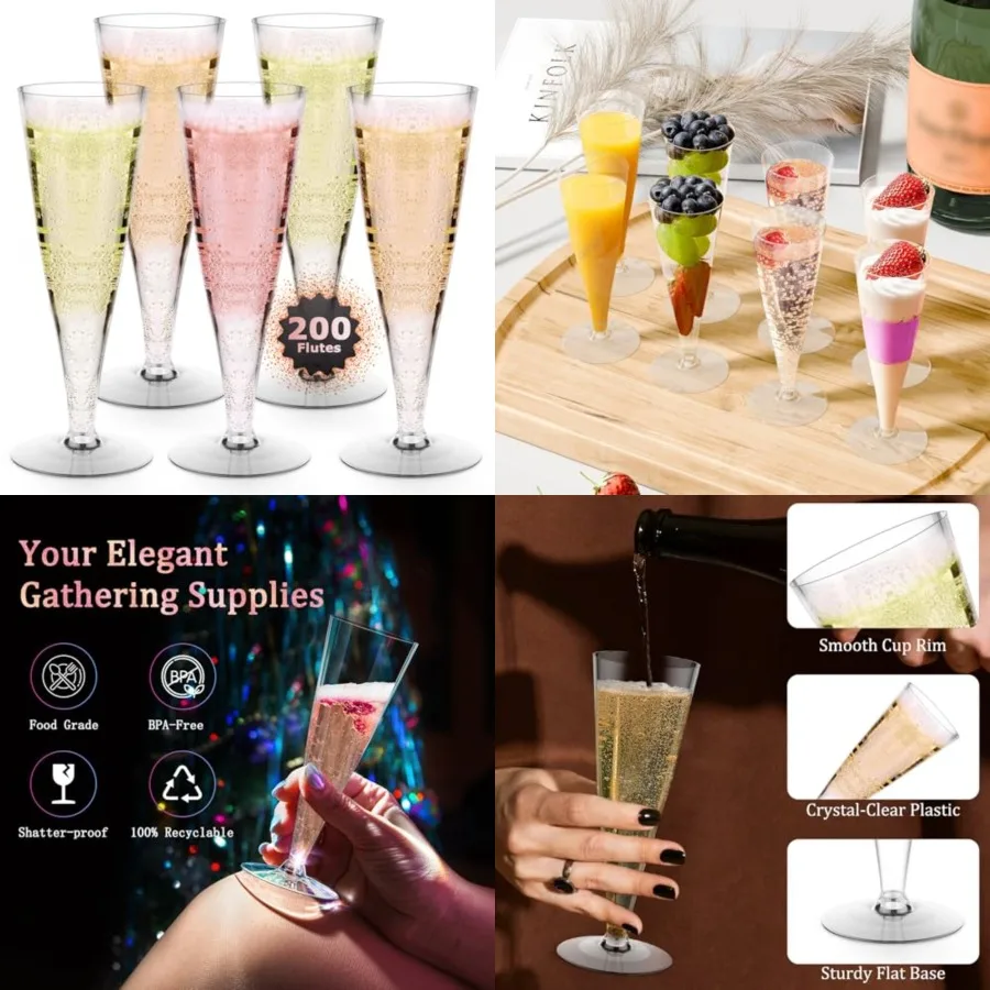200 Pack Plastic Champagne Flutes Disposable Wine Glasses, 4.5 Oz Mimosa Glasses Bulk Cocktail Toasting Cups for Women's Party
200 Pack Plastic Champagne Flutes Disposable Wine Glasses, 4.5 Oz Mimosa Glasses Bulk Cocktail Toasting Cups for Women's Party