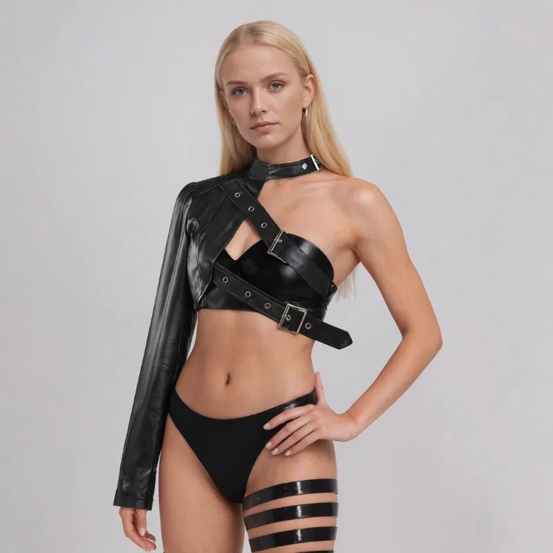 Black Punk-style Leather Jacket with One Shoulder Rock Dance Costumes Sexy Top Fashion Coat for Women Theme Party
Black Punk-style Leather Jacket with One Shoulder Rock Dance Costumes Sexy Top Fashion Coat for Women Theme Party