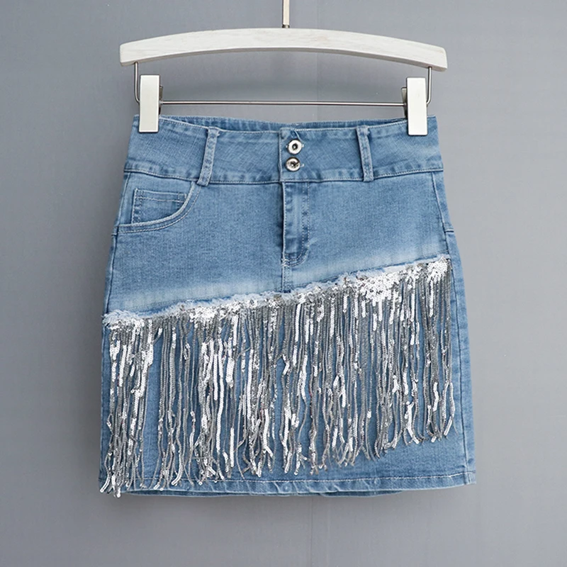 Summer 2025 Korean Sexy Women Denim Skirt Mini Skirt Stretchy High Waist Sequined Tassel Blue Package Hip Jeans Skirts
Summer 2025 Korean Sexy Women Denim Skirt Mini Skirt Stretchy High Waist Sequined Tassel Blue Package Hip Jeans Skirts