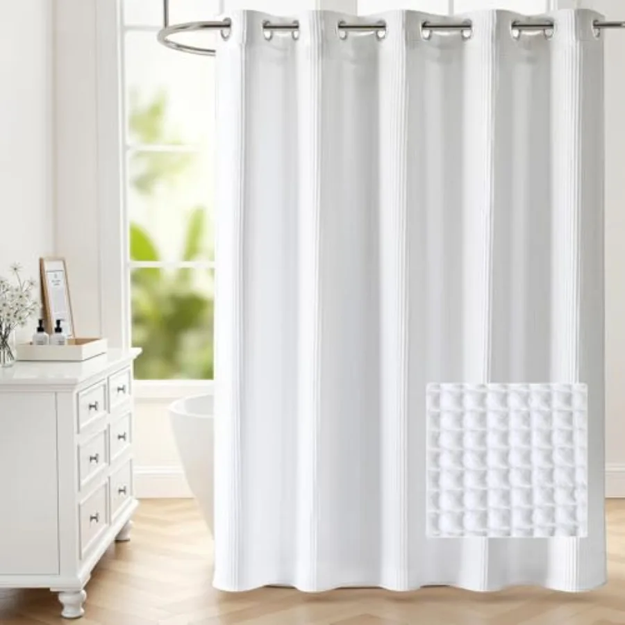 Waffle No Hooks Shower Curtain with Snap in Liner, Cotton Blend Fabric Shower Curtain for Bathroom, Hotel Quality, White, 71 Wx
Waffle No Hooks Shower Curtain with Snap in Liner, Cotton Blend Fabric Shower Curtain for Bathroom, Hotel Quality, White, 71 Wx