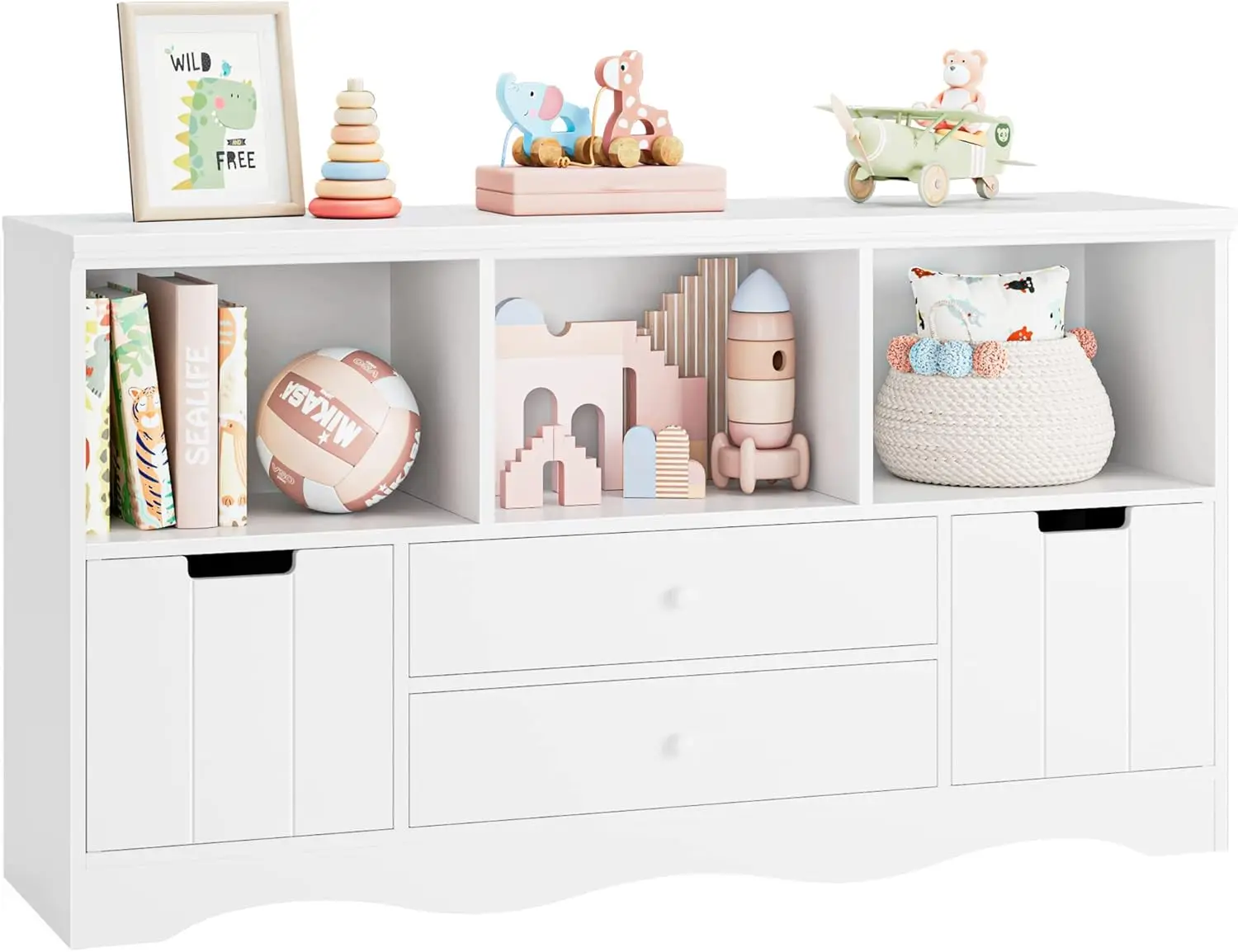 51.2" Large Toy Storage Organizer with 2 Drawers and 3 Toy Organizers and Storage for Books or Dolls, Bookshelf
51.2" Large Toy Storage Organizer with 2 Drawers and 3 Toy Organizers and Storage for Books or Dolls, Bookshelf