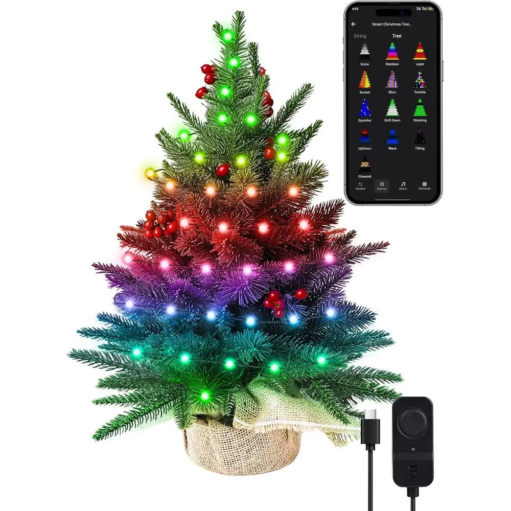 22.8in Tabletop Christmas Tree with 75 RGB LED Lights, DIY Smart-Lit, App/Voice Control, 159+ Scenes, USB C Music
22.8in Tabletop Christmas Tree with 75 RGB LED Lights, DIY Smart-Lit, App/Voice Control, 159+ Scenes, USB C Music