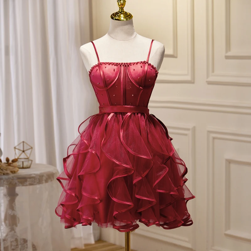 Evening Dress Sleeveless Knee Length Lace Up Strapless A-Line Elegant Burgundy Pleat Tulle Plus Size Women Party Dresses B2656
Evening Dress Sleeveless Knee Length Lace Up Strapless A-Line Elegant Burgundy Pleat Tulle Plus Size Women Party Dresses B2656