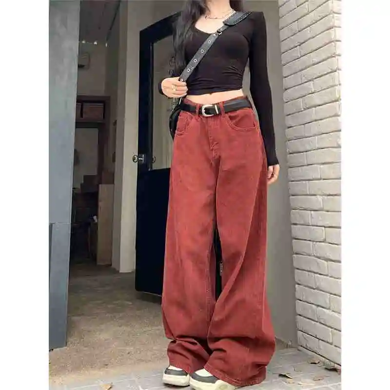 Red Women's Jeans Hip-hop Fashion Vintage Streetwear Y2K Wide Leg Straight Jeans High Waist Trouser Baggy Cargo Denim Pants
Red Women's Jeans Hip-hop Fashion Vintage Streetwear Y2K Wide Leg Straight Jeans High Waist Trouser Baggy Cargo Denim Pants