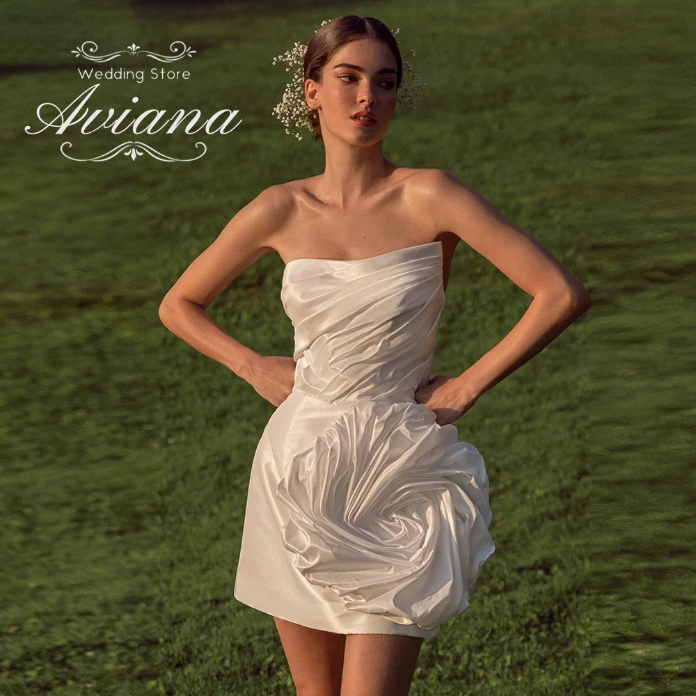 Aviana Customized Strapless Bridal Gown Satin Fabric Ruffled Detail Short Length Elegant Luxury Handmade Formal Occasion Party 
Aviana Customized Strapless Bridal Gown Satin Fabric Ruffled Detail Short Length Elegant Luxury Handmade Formal Occasion Party