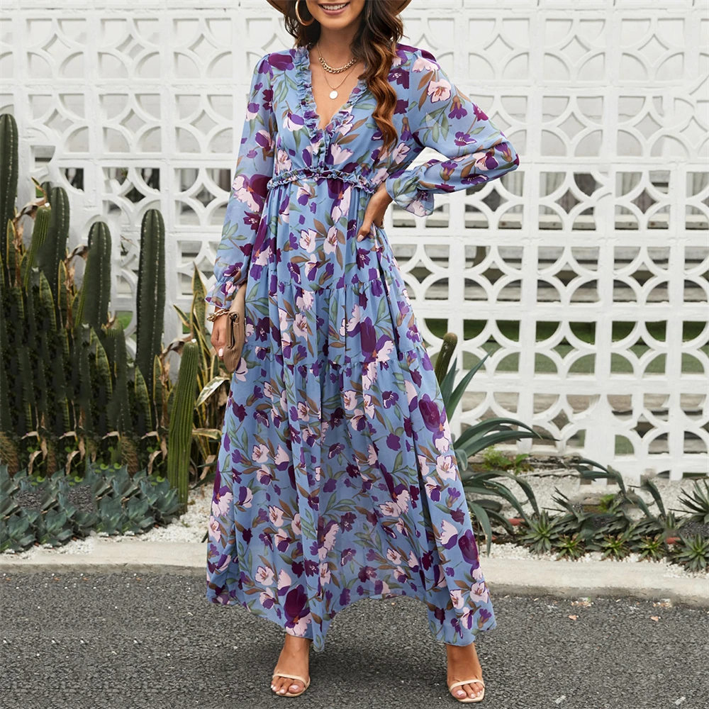 Summer Printed Long-sleeved Dress For Women,Muslim Deep V-neck Loose Big Swing Beach Dress
Summer Printed Long-sleeved Dress For Women,Muslim Deep V-neck Loose Big Swing Beach Dress