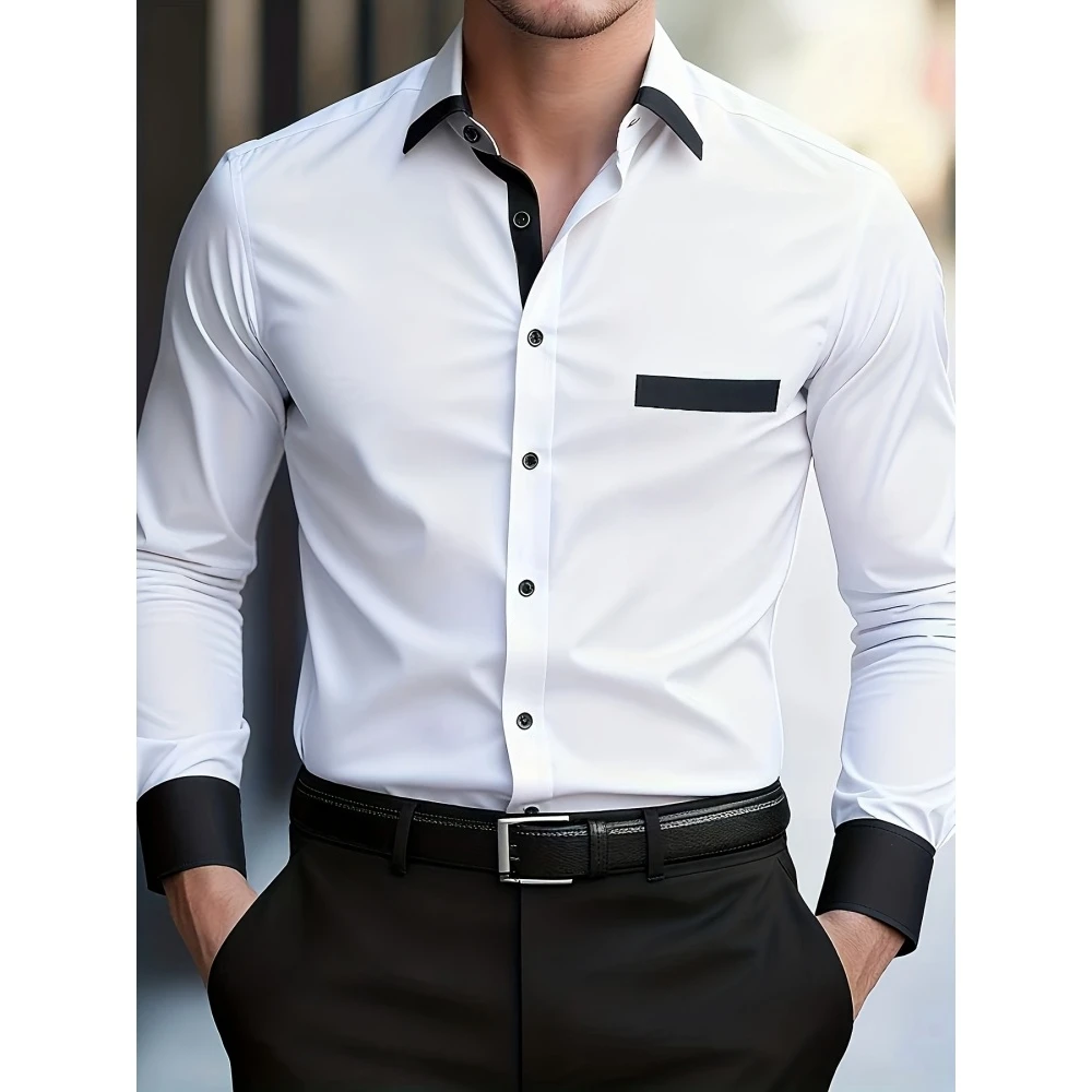 Men's Business Color Block Collar Long Sleeve Shirt Slim Fitvacation Black and White Patchwork Shirt Men's Fashion Casual Tops
Men's Business Color Block Collar Long Sleeve Shirt Slim Fitvacation Black and White Patchwork Shirt Men's Fashion Casual Tops