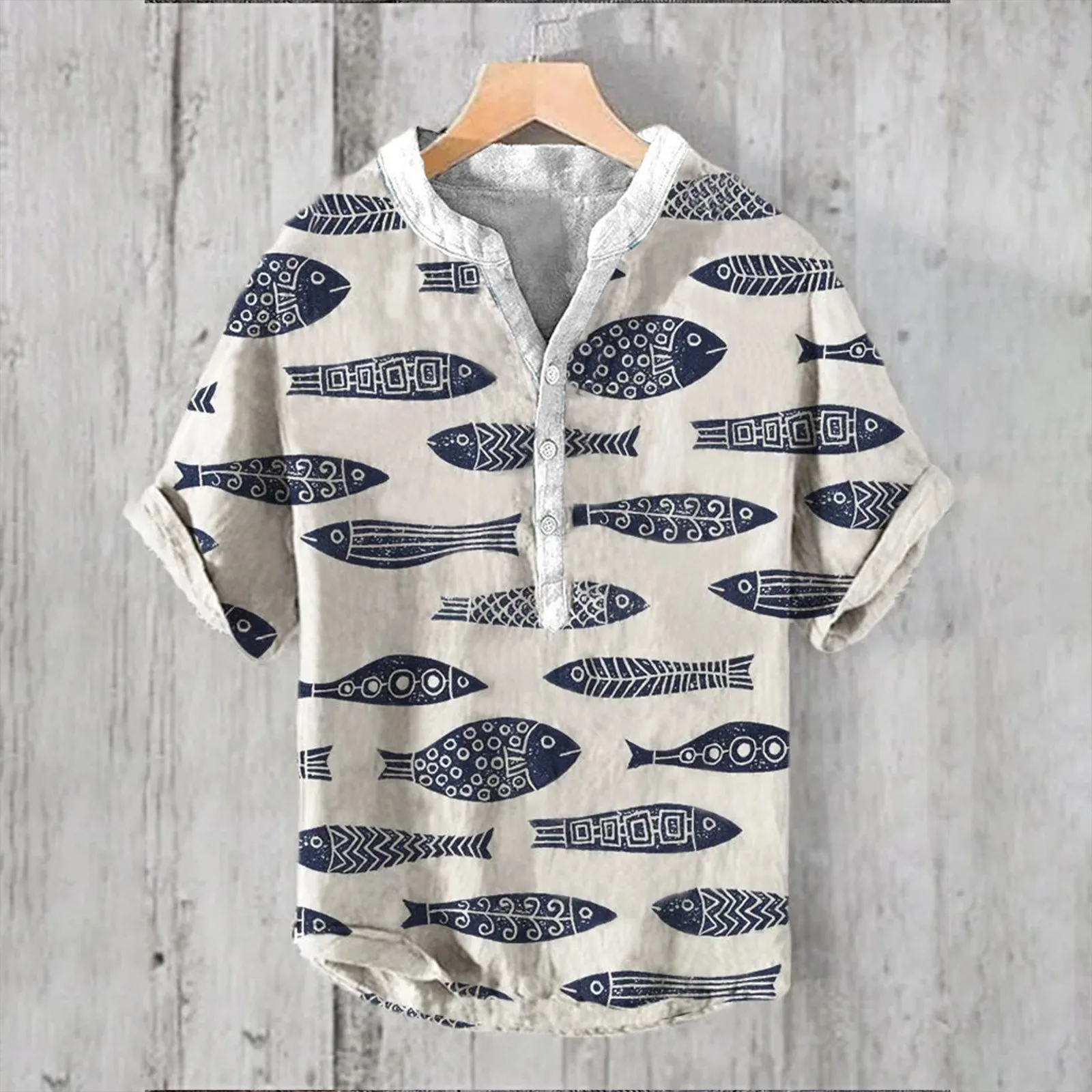 Men's Short-Sleeved Shirt Three Buttons Printing Men's Casual Comfortable Printing Lapel Buttons New Fashionable Shirt Tops
Men's Short-Sleeved Shirt Three Buttons Printing Men's Casual Comfortable Printing Lapel Buttons New Fashionable Shirt Tops