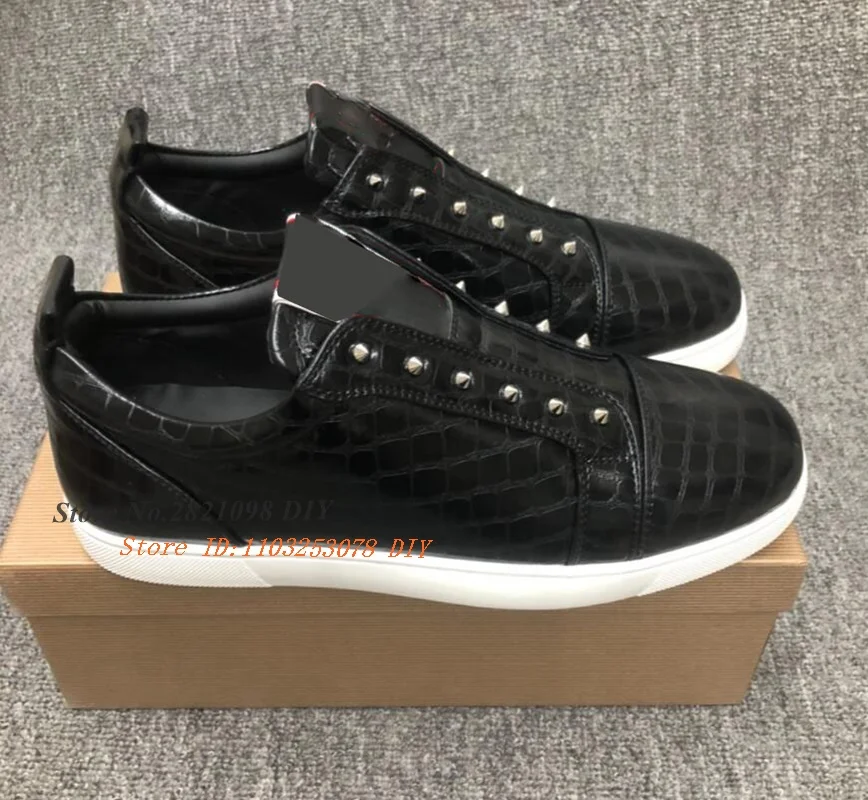 Black Alligator Pattern Silvery Rivet Round Toe Lover's Shoes Lace Up Flats Men Women Casual Shoes Sneakers Plus Size 35-47
Black Alligator Pattern Silvery Rivet Round Toe Lover's Shoes Lace Up Flats Men Women Casual Shoes Sneakers Plus Size 35-47