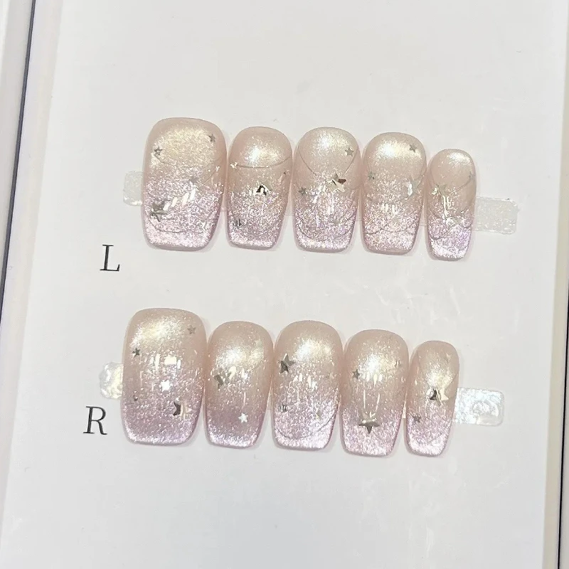 10PCS Cat Eye French False Nail Aurora Purple Glitter Star Sweet Medium Square Handmade Press on Nails Full Cover Fake Nail Tips
10PCS Cat Eye French False Nail Aurora Purple Glitter Star Sweet Medium Square Handmade Press on Nails Full Cover Fake Nail Tips