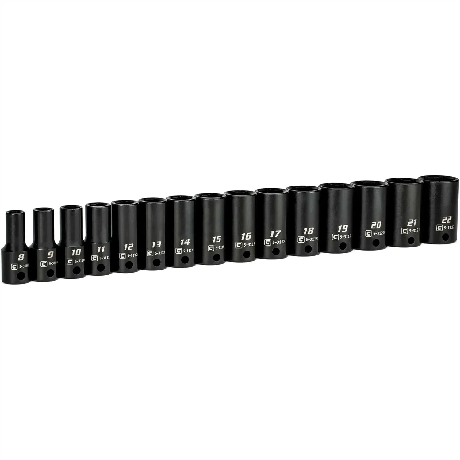 3/8 Inch Drive Semi-Deep Impact Socket Set Metric 15-Piece 8-22mm Chrome Molybdenum Steel with Manganese Phosphate Coating
3/8 Inch Drive Semi-Deep Impact Socket Set Metric 15-Piece 8-22mm Chrome Molybdenum Steel with Manganese Phosphate Coating