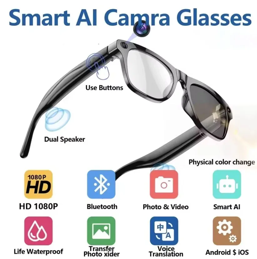 2026 8MP Pixel AI smart glasses Video Recording AI Photo Recognition Call Voice Translation Sunglasses Man women blackview
2026 8MP Pixel AI smart glasses Video Recording AI Photo Recognition Call Voice Translation Sunglasses Man women blackview