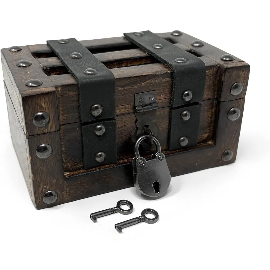 Deluxe Handmade Rectangular Wooden Treasure Chest Flat Lid Design with Real Leather Accents, Working Iron Lock and Skeleton Key
Deluxe Handmade Rectangular Wooden Treasure Chest Flat Lid Design with Real Leather Accents, Working Iron Lock and Skeleton Key