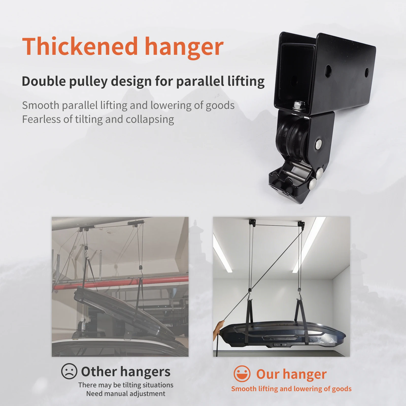 Upgraded Thickened Garage Ceiling Hoist for Car Roof Cargo Box, Kayak & Canoe, Pulley Storage Lift Hanger for Vehicle Accessories
Upgraded Thickened Garage Ceiling Hoist for Car Roof Cargo Box, Kayak & Canoe, Pulley Storage Lift Hanger for Vehicle Accessories