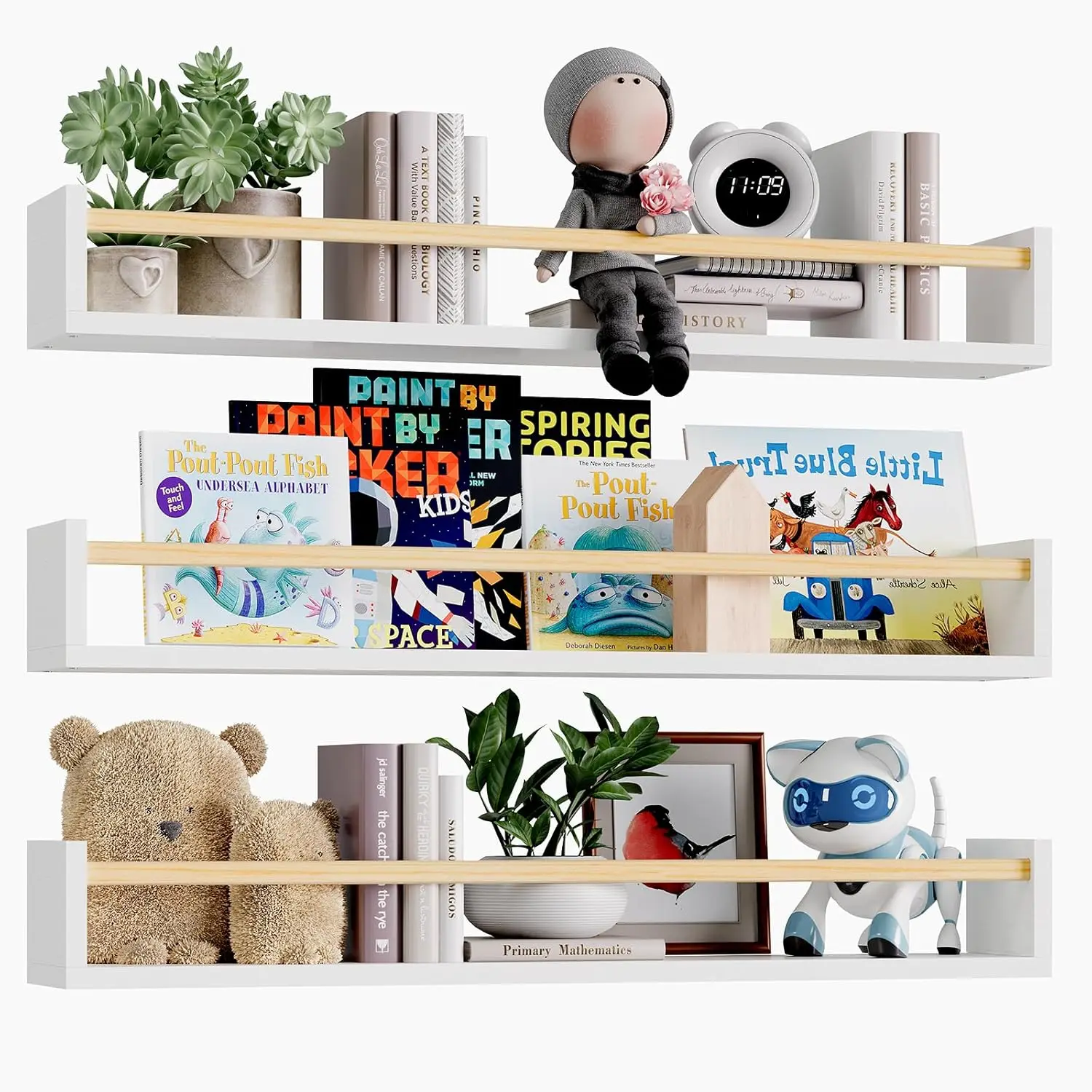Nursery Book Shelves, 23.6 Inch Floating Bookshelves for Wall Set of 3, Baby Nursery Decor, Solid Wood Wall Mounted She
Nursery Book Shelves, 23.6 Inch Floating Bookshelves for Wall Set of 3, Baby Nursery Decor, Solid Wood Wall Mounted She