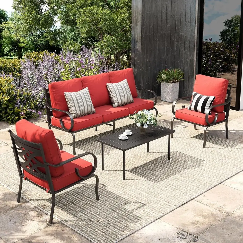 Patio Contion Set or 5, 3-Seater Soa, 2 ixed Chairs and a Coee Table, Metal Outdoor urniture with 5.75" Extra Thick Cushions, Re
Patio Contion Set or 5, 3-Seater Soa, 2 ixed Chairs and a Coee Table, Metal Outdoor urniture with 5.75" Extra Thick Cushions, Re