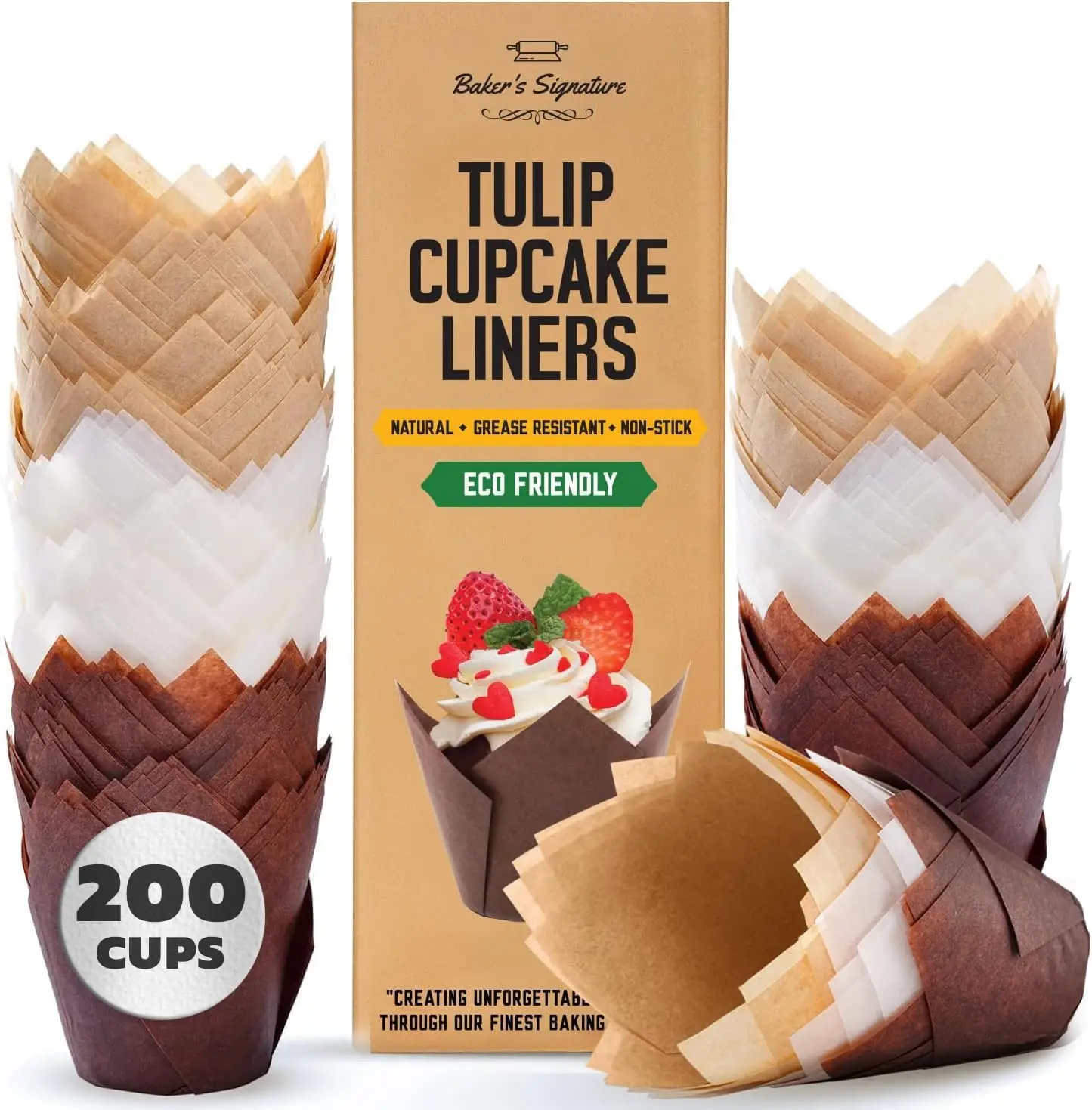 200 Pcs Tulip Cupcake Liners, Greaseproof Parchment Muffin Wrappers, Beige White Brown, 2in Bottom
200 Pcs Tulip Cupcake Liners, Greaseproof Parchment Muffin Wrappers, Beige White Brown, 2in Bottom