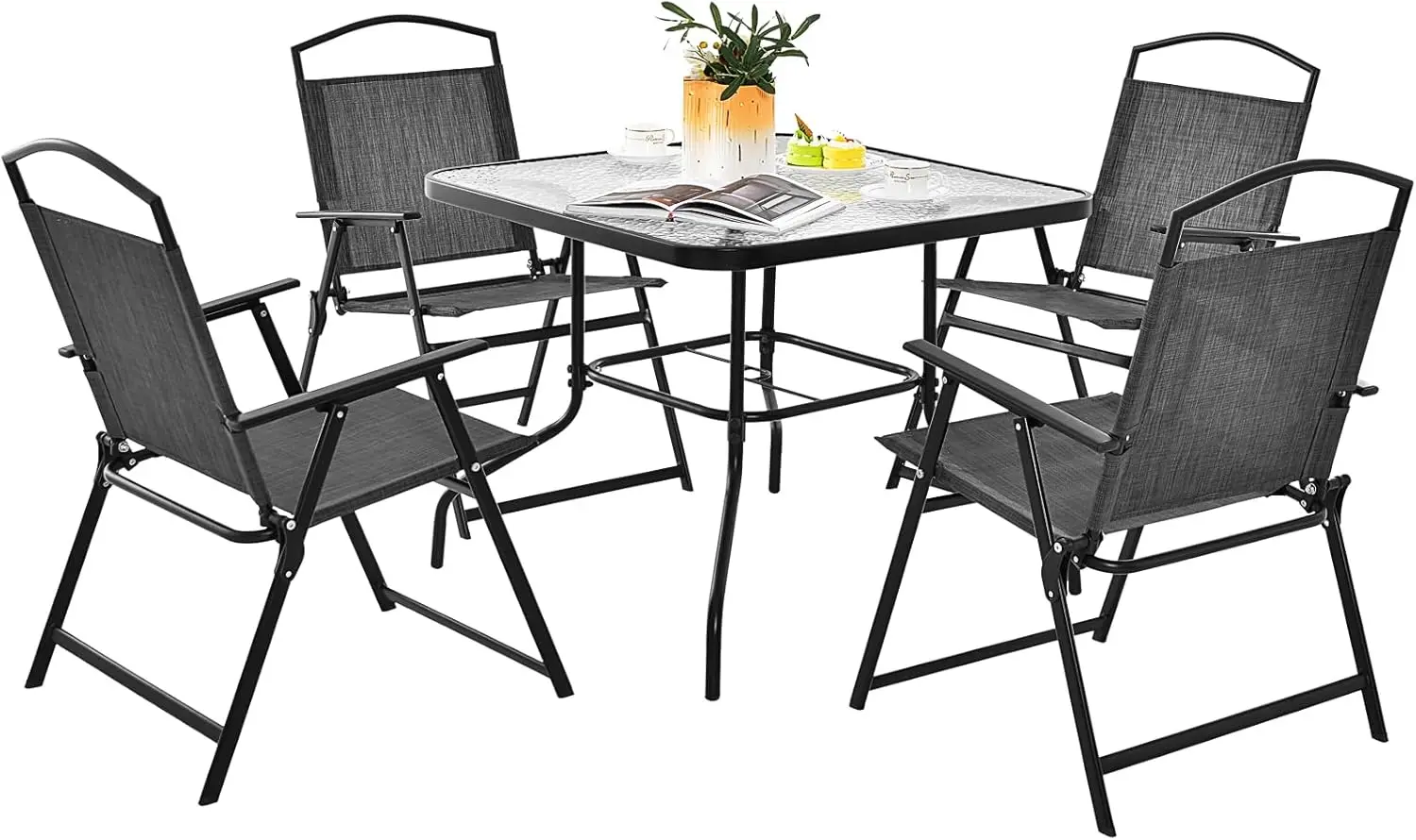 Patio Dining Set Four Pieces Outdoor Table Chairs With Tempered Glass Umbrella Hole Weather Resistant For Bistro Backyard Pool
Patio Dining Set Four Pieces Outdoor Table Chairs With Tempered Glass Umbrella Hole Weather Resistant For Bistro Backyard Pool