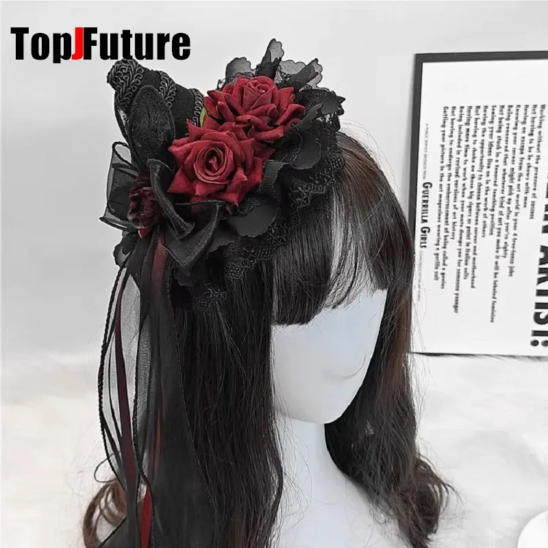 Dark Gothic Lolita Punk Handmade Lace Top Hat Hair Clip Hairpin Headwear Rose Tassel Ribbon AccessoriesY2K Girl Women Headpiece
Dark Gothic Lolita Punk Handmade Lace Top Hat Hair Clip Hairpin Headwear Rose Tassel Ribbon AccessoriesY2K Girl Women Headpiece