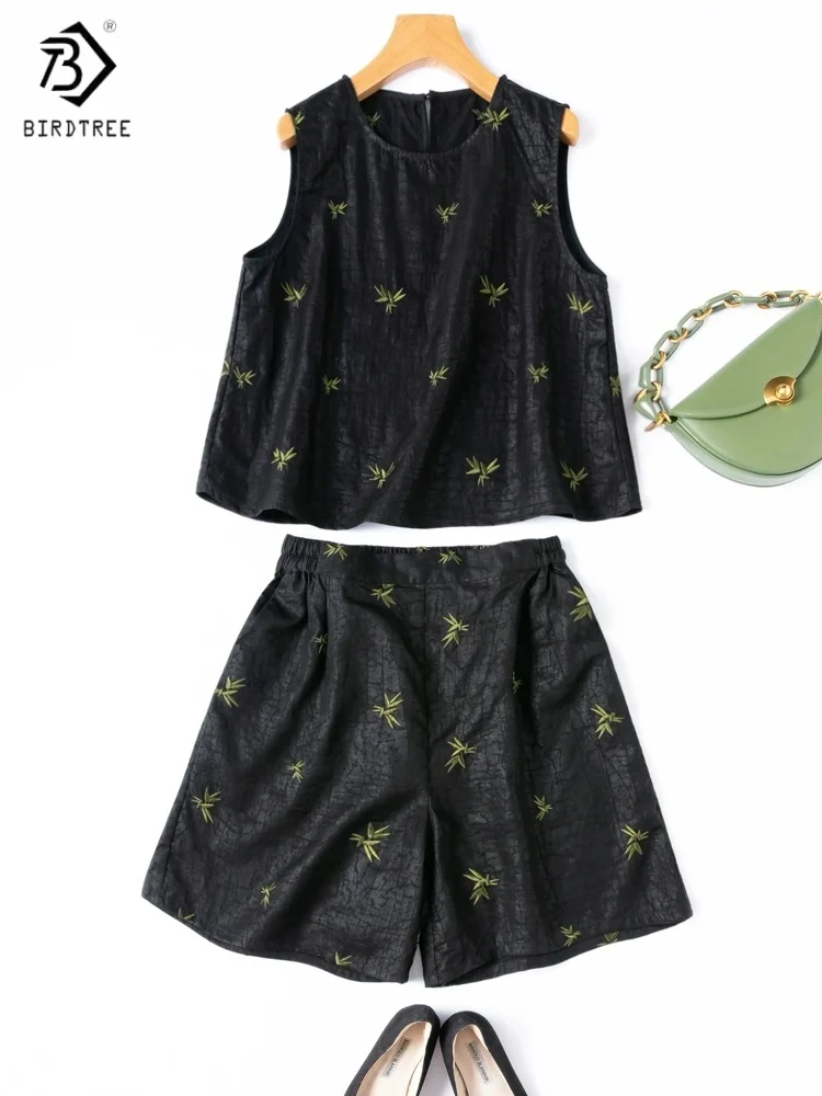 BirdTree 100% Mulberry Silk Shirt and Shorts Sets,Embroidered O-neck Vest Elastic Waist Pocket Pants Summer Women's SetD55718JF
BirdTree 100% Mulberry Silk Shirt and Shorts Sets,Embroidered O-neck Vest Elastic Waist Pocket Pants Summer Women's SetD55718JF
