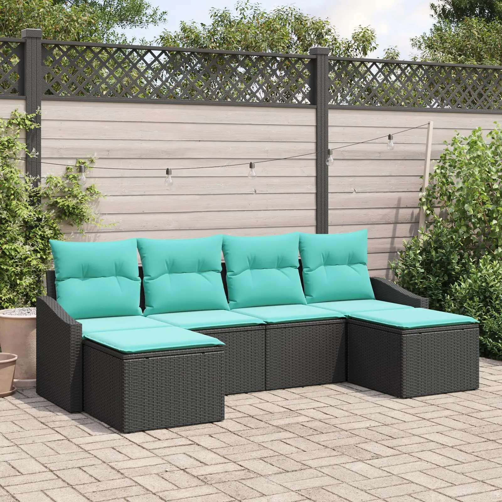 6 Piece Black Poly Rattan Garden Sofa Set with Cushions Outdoor Patio Furniture Relaxing Seating
6 Piece Black Poly Rattan Garden Sofa Set with Cushions Outdoor Patio Furniture Relaxing Seating