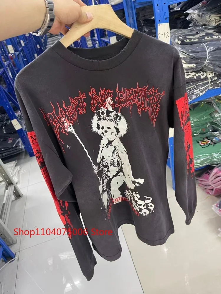 Мужская футболка с длинными рукавами и графическим принтом Saint is Kiss, винтажная стираная свободная посадка, повседневная уличная одежда, модный топ 
Мужская футболка с длинными рукавами и графическим принтом Saint is Kiss, винтажная стираная свободная посадка, повседневная уличная одежда, модный топ