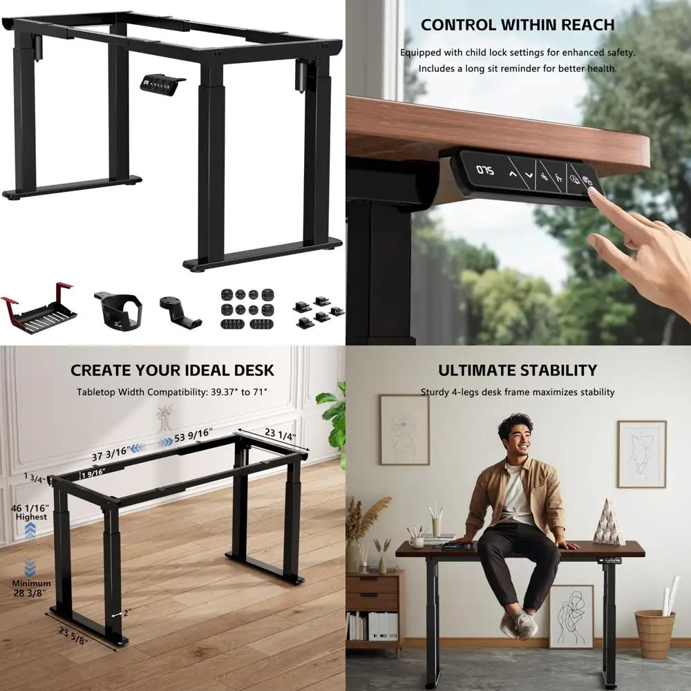 Electric Dual Motor Adjustable Standing Desk Frame for 39 to 79 Desks, Supports Up to 264 lbs
Electric Dual Motor Adjustable Standing Desk Frame for 39 to 79 Desks, Supports Up to 264 lbs