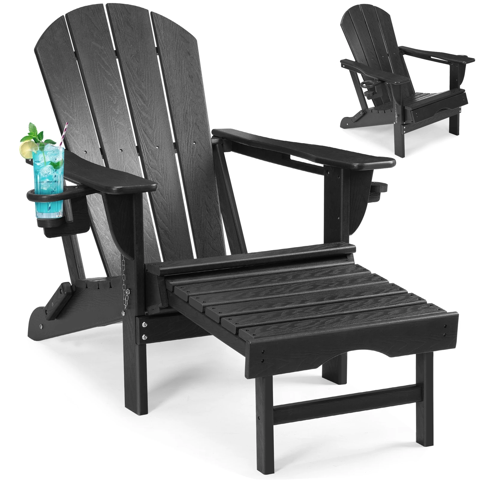 Foldable Camping Chair Deck Chair Sun Beach Lounger 120x91cm Folding Adirondack Chair with 2 Cup Holder and Ottoman for Patio
Foldable Camping Chair Deck Chair Sun Beach Lounger 120x91cm Folding Adirondack Chair with 2 Cup Holder and Ottoman for Patio
