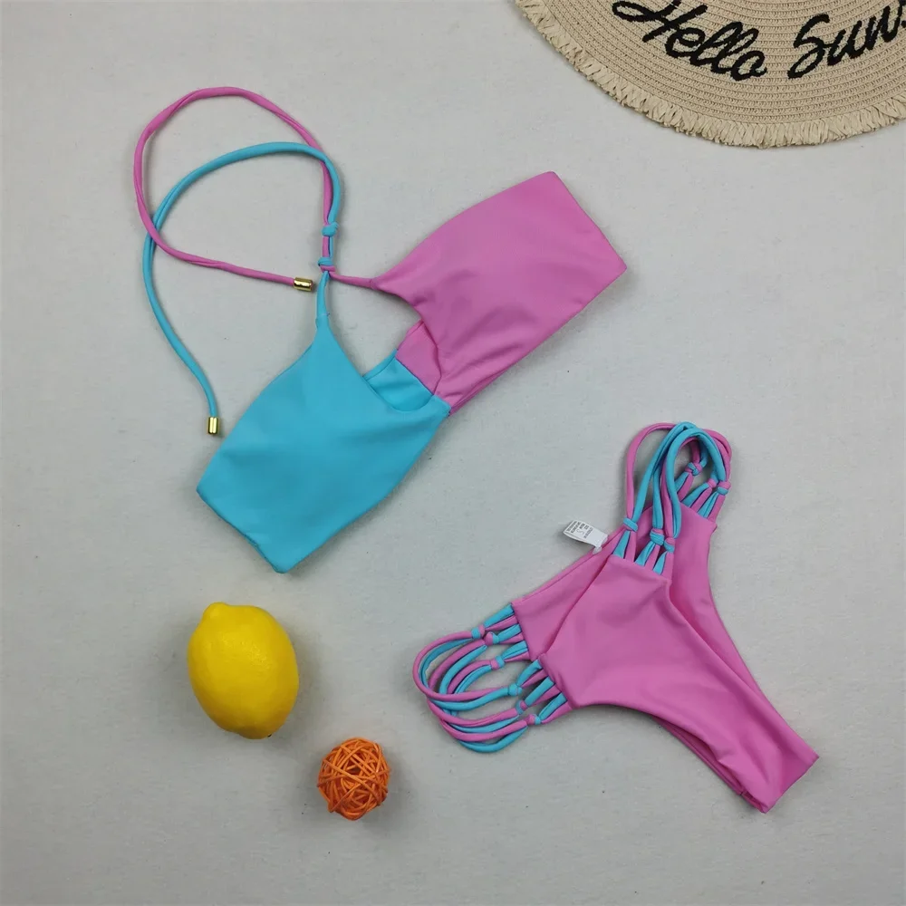 Комплект бикини с завязками, лоскутный купальник, женский купальник из двух предметов с микро лямкой на шее, танга, купальник для отдыха, Y2K, пляжный купальный костюм 
Комплект бикини с завязками, лоскутный купальник, женский купальник из двух предметов с микро лямкой на шее, танга, купальник для отдыха, Y2K, пляжный купальный костюм